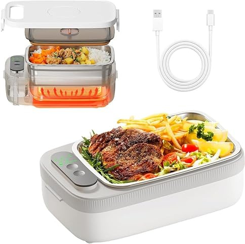 Portapranzo elettrico senza fili per adulti, 14000 mAh, ricaricabile, riscaldato, in acciaio inox, portatile, autoriscaldante, per ufficio, picnic, auto, camion, lavoro
