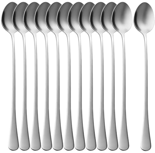 lulir Cucharas de Café Larga 12PCS - 19cm Cucharas de Postre, Cuchara de Helado Acero Inoxidable, Cuchara de té Helado, Cóctel Elegantes y Latte Macchiato, para Hogar,Bar y Cafetería
