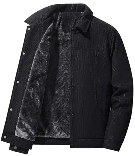 Generisch Giacca in velluto a coste da uomo, foderata in pelliccia di agnello, giacca invernale in sherpa, giacca invernale da uomo in velluto a coste, calda giacca bomber in pelliccia, elegante