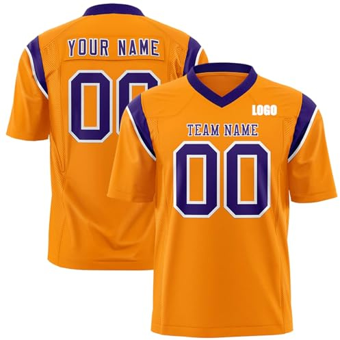 American Football Trikot Personalisiert mit Name/Nummer/Logo American Football Bekleidung Trikot T-Shirt für Herren Damen Erwachsene Kinder (Orange-1)