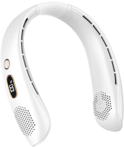 Fashioz Bladeless Nackenventilator, Leiser Tragbarer Halsventilator mit LED Display, 3 Stufen, 2400mAh Akku, Freihändig Mini Ventilator USB Wiederaufladbar für Reisen, Büro, Sport, Sommer