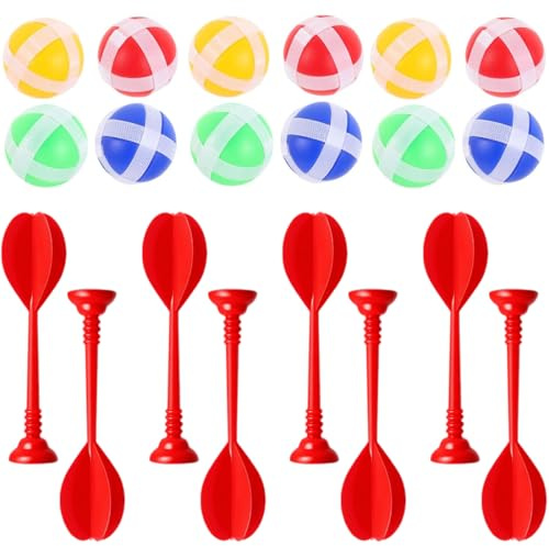 RVYEIOP Juego de dardos, 12 pelotas adhesivas y 8 dardos, juguete para interior y exterior, jardín, niños y niñas de 3, 4 y 5 años.