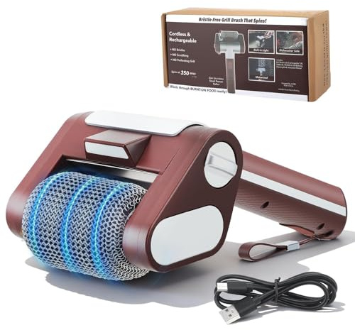 Pulitore elettrico per barbecue, con LED, ricaricabile senza fili, in acciaio inox 304, spazzola elettrica per la pulizia del barbecue, adatta a tutte le griglie