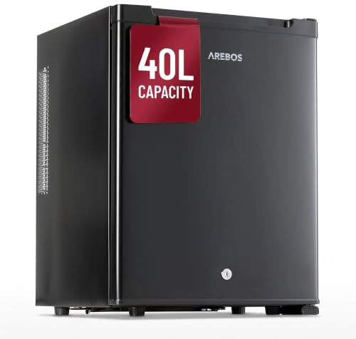AREBOS Mini Réfrigérateur 40L | Mini Bar Silencieux ≤27 dB | Réfrigérateur Compact Verrouillable avec LED & Température Réglable 5–18 °C | Petit Frigo Bureau | Noir