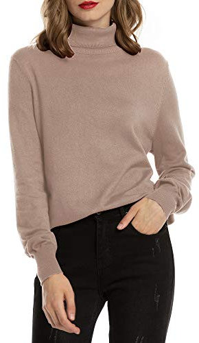 Woolen Bloom Rollkragenpullover Damen Strickpullover Stretch Pullover in Weich Feinstrick Elegant Stehkragen Strickpulli Langarm Rolli Sweater für Herbst Winter, Kamel, M