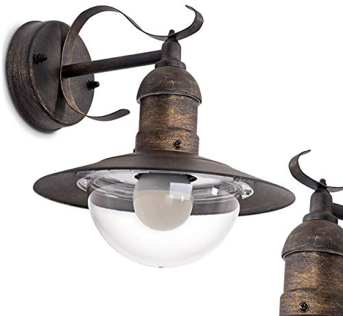 HOFSTEIN Außenwandleuchte Broni, Außenwandlampe aus Metall/Kunststoff in Rostfarben/Klar, Wandleuchte Down außen im Landhaus/Retro/Vintage-Stil, E27, IP44, Hof, Außenbereich, Terrasse, Haustür