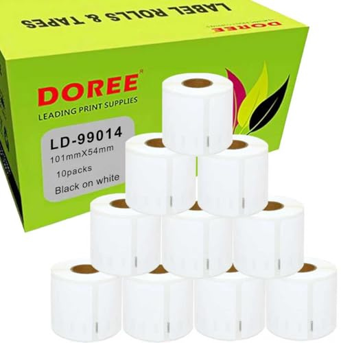 Doree 10 Rollen 99014 Versandetiketten, kompatibel mit Dymo 99014 S0722430, 54 x 101 mm Selbstklebende Etiketten, für Dymo LabelWriter Etikettendrucker : 4XL 450 400 330 320 310 (220 Etiketten/Rolle)