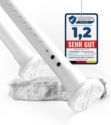 MEISENBERG Tringle a Rideaux Sans Percage, 260-310 cm, Blanc, Ø 32 mm, Barre Douche Extensible pour Fenêtre, Salle de Bain, Terrasse et Cloison