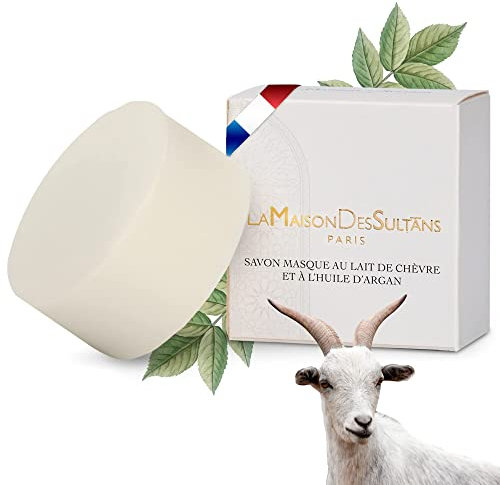 La Maison des Sultans - Savon Masque Lait de Chèvre Bio et Huile d'Argan Bio - Fabriqué en France - Visage et Corps - Anti-Imperfections - Doux - 99% Naturels - 100g
