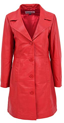 Macey - Cappotto da donna, in vera pelle, 3/4, con bottoni Rosso 40
