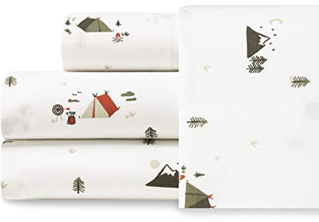 Eddie Bauer - Twin XL Sheet Set, Cotton Percale Bed Sheets, Crisp & Cool, Ideal Dorm Essentials (Cascade Camping Multi, Twin XL)