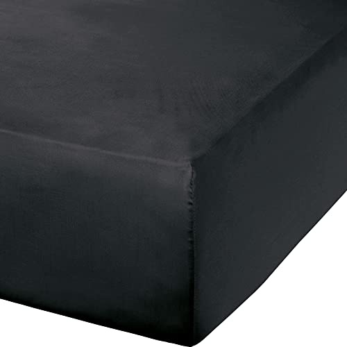 Erwin Müller Spannbettlaken Mako-Satin, Spannbetttuch Landshut - seidig weich, temperaturausgleichend, mit Rundumgummi - schwarz Größe 150x200 cm - 160x200 cm