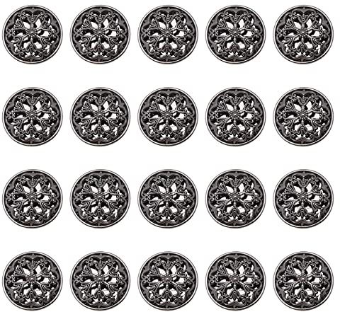 20 Stück Kleidungsknopf 25mm Mode Blume Rund Ausgehöhltes Design Geformter Nähknopf für Blazer Mantel Uniform Hemd Jacke Legierung Schwarz