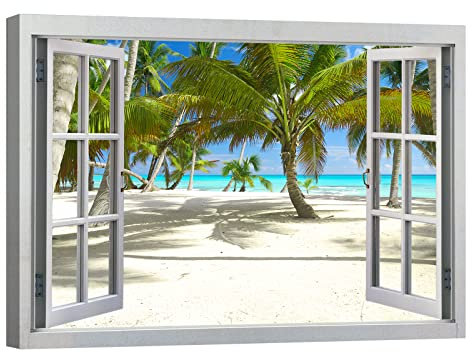 canvashop Quadri Moderni Mare Cm 100X70 Con Finestra Quadro Su Tela Canvas Stampe Da Parete Arredo Casa Soggiorno Spiaggia 18