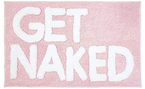 Inshere Get Naked Badematte, niedliche Badteppiche mit weißen Buchstaben, lustige rosa Badematte für Wohnungsdekoration, weicher & saugfähiger Plüsch, Rutschfester Boden, waschbar 80cm x 51cm