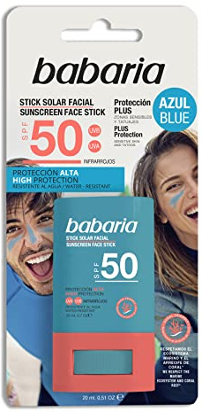 BABARIA - Sonnenstick für das Gesicht, 50 g, blau, 20 g, Surf Stick | sehr hoher Schutz vor | geeignet für empfindliche Bereiche und Tätowierungen | wasserfest | 100% vegan