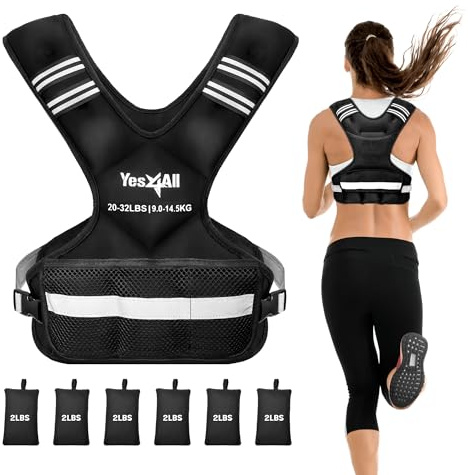 Yes4All Adjustable Weighted Vest 20-32lbs with Reflective Strip, Weight Vest for Strength Training for Men & Women, BLACK_20-32LBS, Large