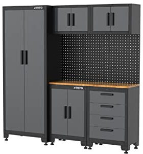 VITO - Armoires modulaires Meubles d'atelier Garage L1.95m HT 2.00m 8 Eléments Modulables Gris Anthracite Pré-montés
