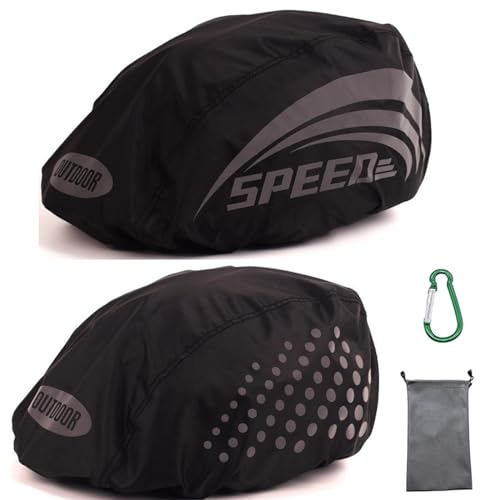 LandJoy Helmüberzug Fahrradhelm Regenschutz Fahrrad Helm Cover Regen mit Reflektoren Elemente, Wasserdicht Windabweisend Atmungsaktiv (2 * schwarz)
