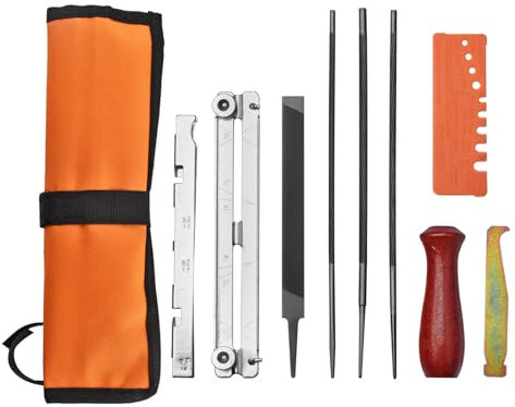 Universal Chainsaw Chain Sharpener Field Sharpening Kit, with 5/32-Inch (4 mm), 3/16-Inch (4.8 mm), 7/32-Inch (5.5 mm) Round Files, Handle, Filing Guide & Pouch (617067), Flat File