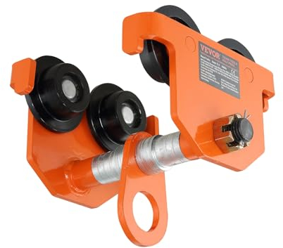 VEVOR Laufkatze 1Tonnen Tragfähigkeit Hallenkran 63,5-203,2mm Einstellbare Breite Kran 295x230x240mm Rollfahrwerk Doppelrad-Design Handfahrwerk für I- und H-Trägern Hallenkran Ladekran