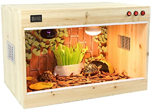 Vivarium Box Lucertola Camaleonte Geco Arrampicata Pet Terrario Rettile Terrario in Legno Vetro Serbatoio Anfibio Gabbia (Marrone 80x40x40cm)