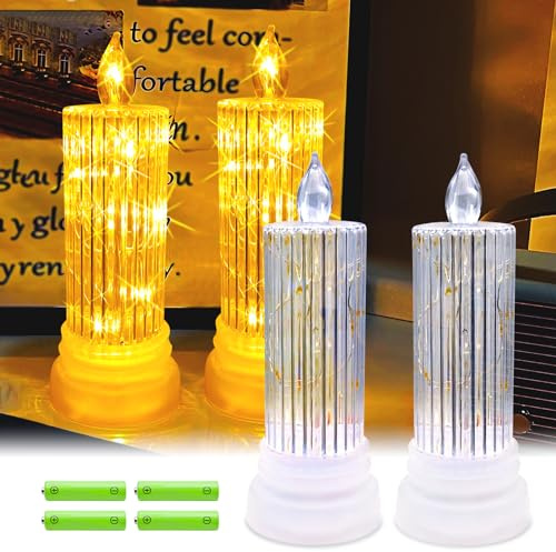 TINYOUTH 2 velas de cristal para boda, velas de té para mesa de boda, pilas AAA incluidas, para bodas, aniversarios, compromisos, decoración, concha de columna romana