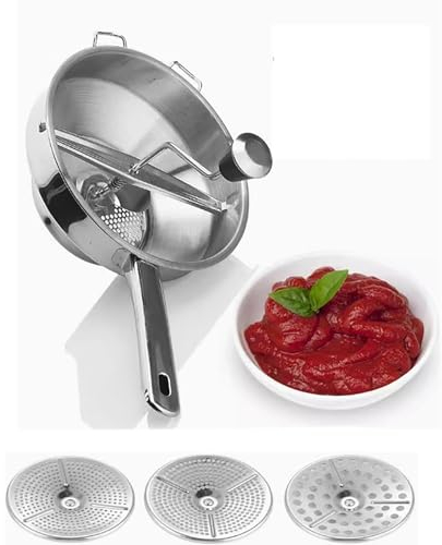 LBMED Manual Food Mill, Manual Potato Mud Crusher with Replaceable 3 Types Grinding Discs, Even Smooth Delicate and Fluffy Lump-free, 10S Quick and Smooth Pressing, for Fruit, Garlic, Tomato