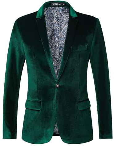 Rrongwn Sakko - Giacca da uomo in velluto confortevole, sportiva, per il tempo libero, elegante, regolare, moderna, classica, slim fit, per matrimonio, vestibilità, verde, L