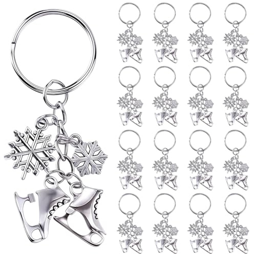 SUNNYCLUE 20 Stück Schlittschuh Schlüsselanhänger Großpackung Antike Silberlegierung Winter Schneeflocken Schlüsselanhänger Für Partygeschenke Hochzeitsgeschenke