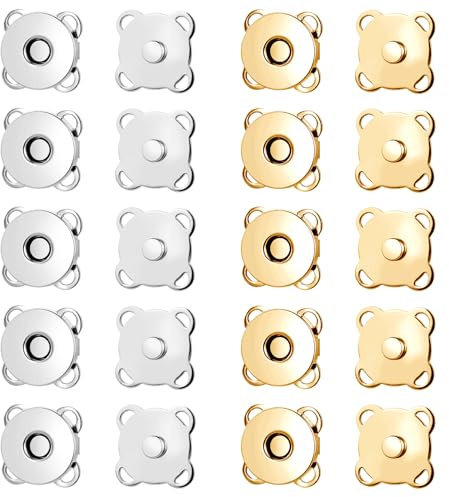 10 Sets Plum Magnetic Snaps Buttons for Sewing 15mm Purse Snap Magnetic Snaps Buttons for Sewing Bags Clothes Craft (Gold Silver)