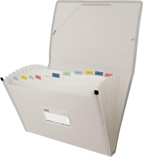 Grafoplas - Carpeta Acordeón Fuelle, Tamaño Folio, Color Arena, 13 Posiciones, Poli Semirrígido Opaco, Incluye Etiqueta para Visores, Perfecto Clasificador Documentos Escolares y Oficina