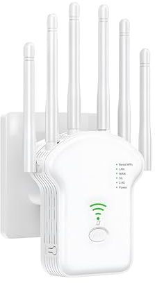 Anluomania Potente Repetidor WiFi, Amplificador Señal WiFi 1200Mbps, Amplificador WiFi Doble Banda 2.4G/5G, Extensor WiFi/Router/Repetidor/Ap Modo, WiFi Extensor con WPS Botón, 6 Antenas, LAN/WAN