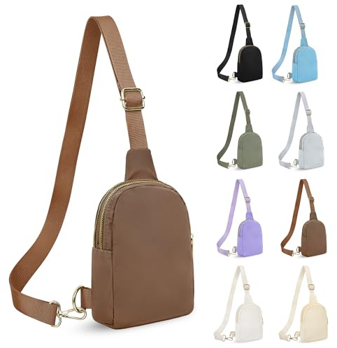 FRENOU Modische Gürteltasche mit verstellbarem Gurt, Braun, Paralleler Reißverschluss