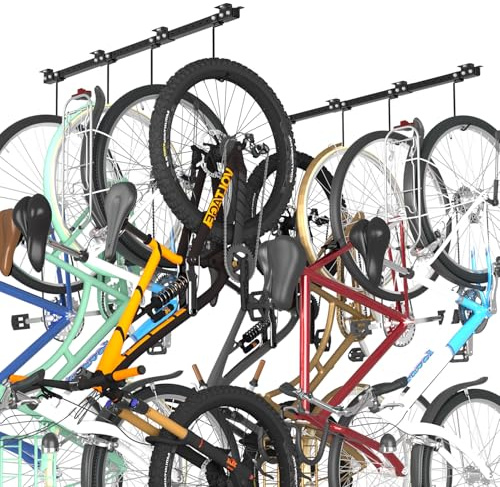 BTRAM Adjustable Ceiling Mounted Bike Rack for Garage, Hold 4-8 Bikes, Hanger for Space-Saving Storage - adjustable ceiling hooks, nice Bicycle stand.