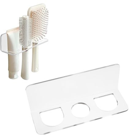 Lot de 2 plateaux de salle de bain autocollants en acrylique pour brosse à cheveux, organiseur mural pour peignes, sans clous/perçage, accessoires de salle de bain pour brosses, baguette à friser