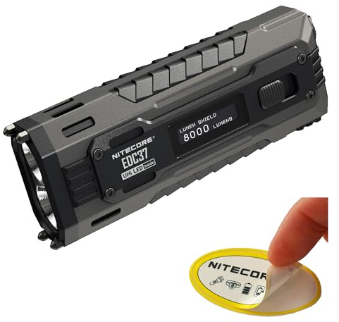 Nitecore EDC37 8000 Lumens Flat Shape Flashlight, USB-C Fast Charging with Digital OLED Display and Safety Lock Sticker