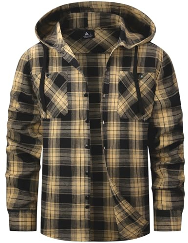 SwissWell Chemise Homme à Carreaux Capuche Chemise Bucheron Homme Flanelle Surchemise Manches Longues Noir-Beige L