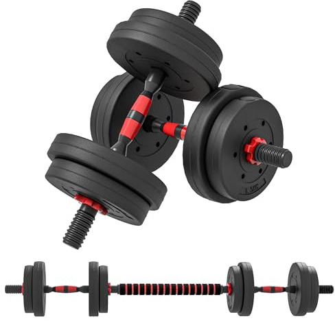 HOMCOM 15kg 2 in 1 Adjustable Dumbbells Weight Set, Dumbbell Hand Weight Barbell for Body Fitness, Lifting Training for Home, Office, Gym, Black