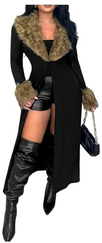 SOLY HUX Women's Open Front Long Cardigan Sweaters Fuzzy Long Sleeve Fall Winter Outerwear Coat Black Small