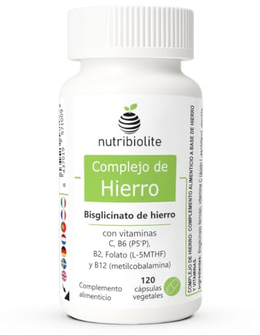 Integratore di Ferro Bisglicinato con Vitamina C, B2, B6, B12 e Folato - Stanchezza e Affaticamento - Alta Assorbibilità e Delicato per lo Stomaco. Senza additivi. Vegano. Per 4 mesi. Nutribiolite
