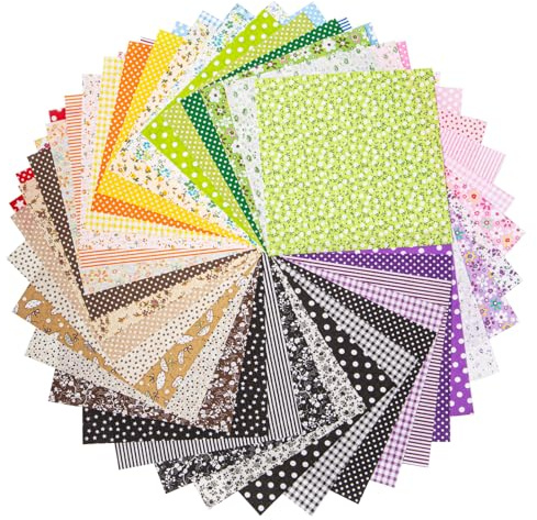 Rebanky 70 Pezzi Tessuto di Cotone Stoffa Patchwork Quadrati 25×25cm Tessuto da Cucito Quadrato Colorato, Tessuti Stampati per Cucito Creativo, Scrapbooking e Artigianato