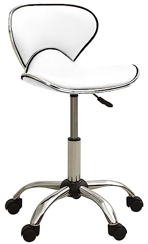 GeenYuu Tabouret roulant de coiffeur blanc en cuir synthétique réglable en hauteur 69,5 à 83,5 cm avec 5 roulettes pivotantes ergonomiques pour salon cosmétique barbier coiffure studio chaise de