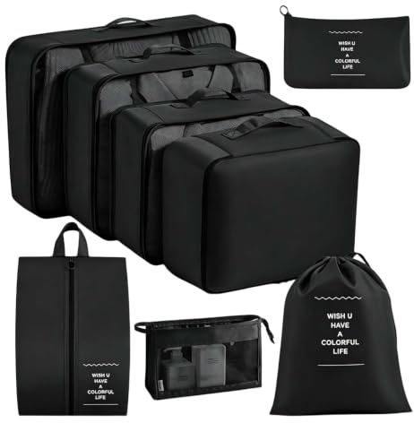 Set om 8 delar resväska arrangör packkuber, svart | Klädväskor researrangör packväskor för resväska ryggsäck handväska resa Essentials