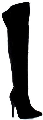 VIVASHOES Womens Thigh High Platform Stretch High Heels Evening High Heels Boots - Black Suede - UK5/EU38 - KL0049J