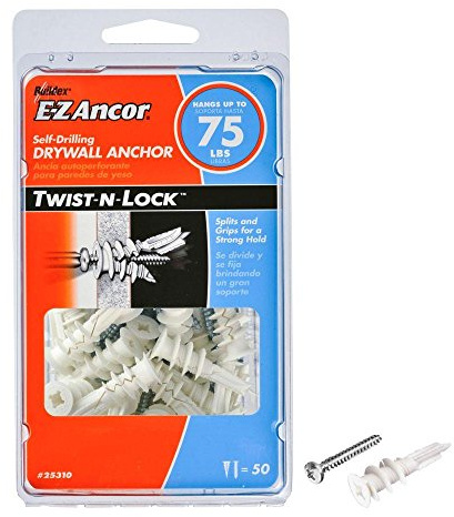E-Z Ancor 25310#8 x 1-1/4 50 Count 75lb Self-Drilling Twist-N-Lock Drywall Anchor