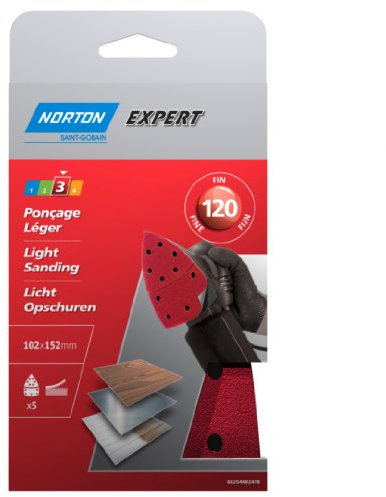 Norton Lot de 5 Patins multi ponceuse perfores auto-agrippants H216 expert 102 x 152 mm Grain 120