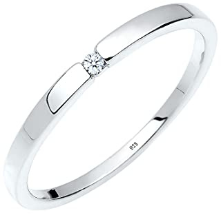 Elli Diamantring för kvinnor, förlovningsring, klassiker diamant (0,015 ct.) 925 sterlingsilver, 52 EU, fasetterad, Diamant