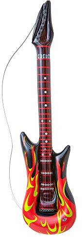 WIDMANN 04815 - Inflatable Rockstar Guitar With Flames And Strap, Adult Unisex, Length 105 cm, Pop Star, Punk, Musicians, Carnival, Theme Parties