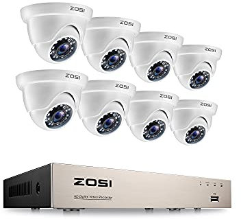 ZOSI 1080P Kit de Cámaras de Seguridad 8CH H.265+ Grabador DVR con (8) Cámara de Vigilancia Exterior, sin Disco Duro, 20m Visión Nocturna, Alarma de Movimiento, P2P